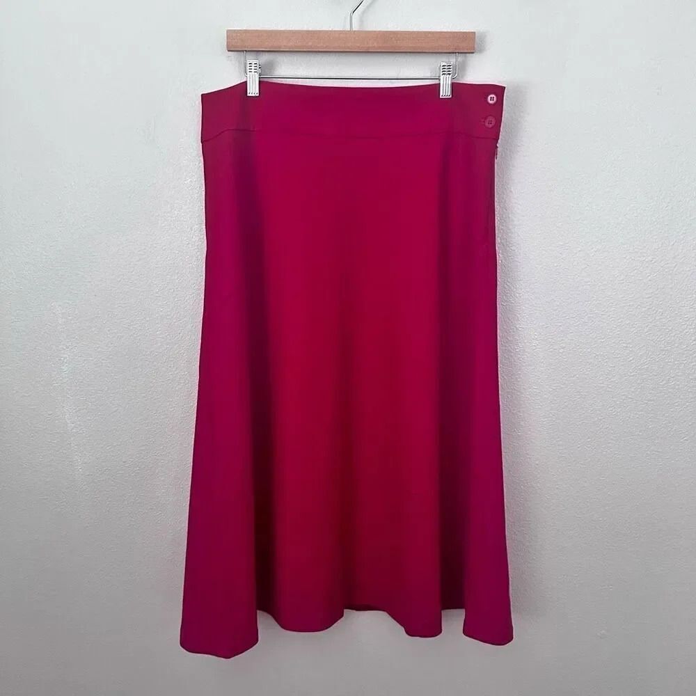 TALBOTS | A-Line Skirt Rich Christmas Fall Red Wool Lined Button Midi | Size 14‎